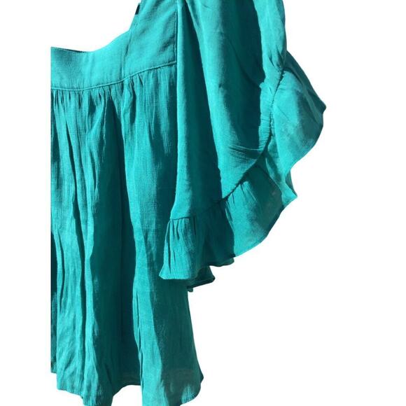 Zac & Rachel shirt womens M medium green flutter sleeve western bohemian festive - Picture 2 of 11
